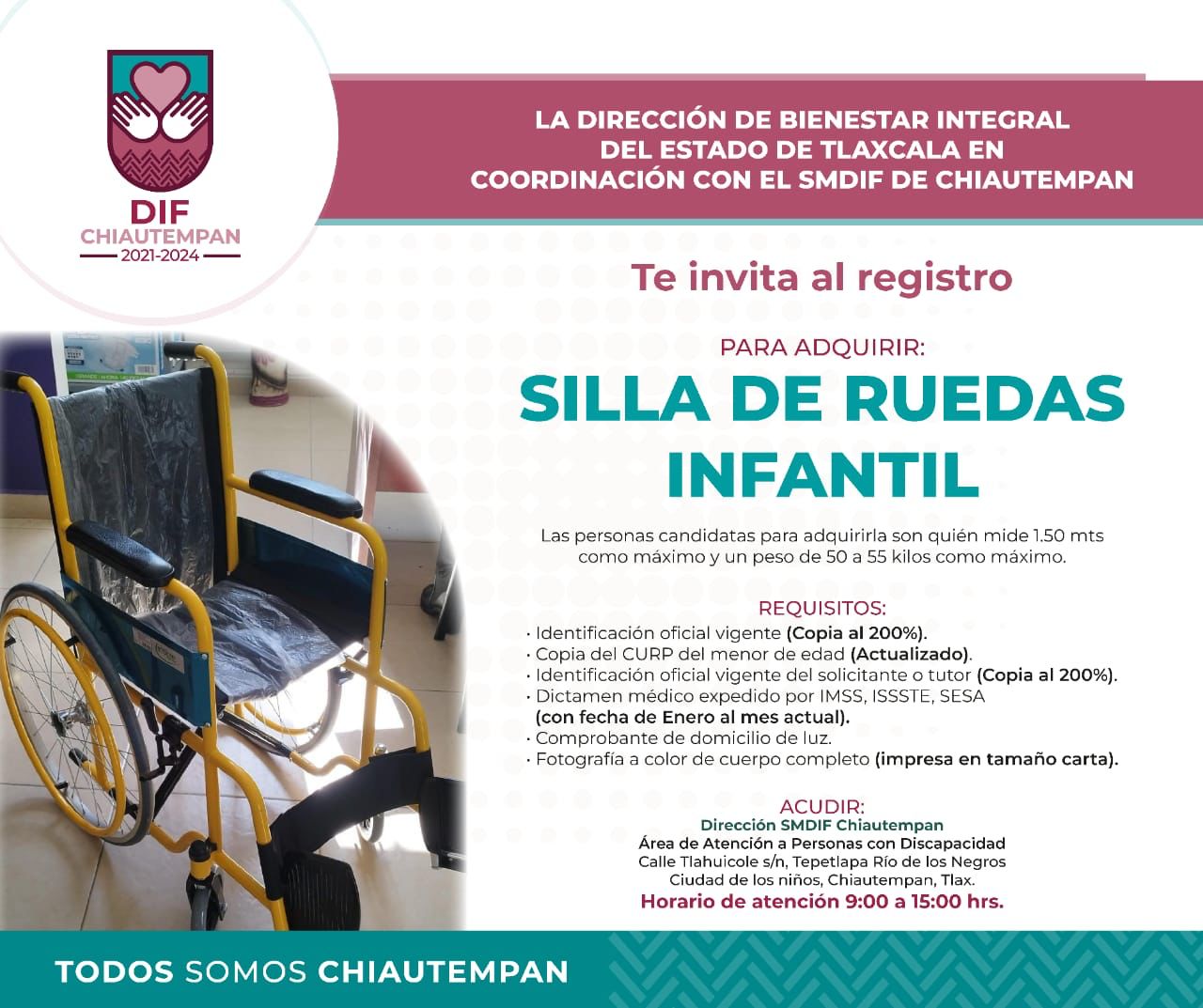Recibe Chiautempan registro para silla de ruedas infantil